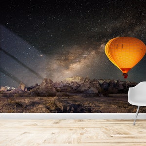Cappadocia Hot Air Balloon Mural, Star at Night Paper Craft, Landscape Wall Art, Cappadocia Wall Stickers, Removable Wallpaper, Balloon Art,