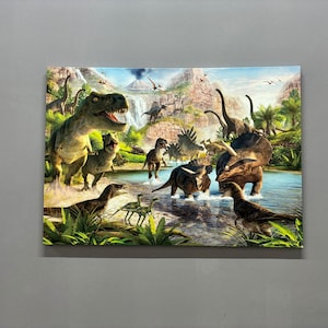 Dinosaur Art, Dino Art Decor, Landscape Art, Wall Hanging, Tempered Glass, Canvas Wall Art, Framed Wall Art, Gift Poster, Children Room Art,