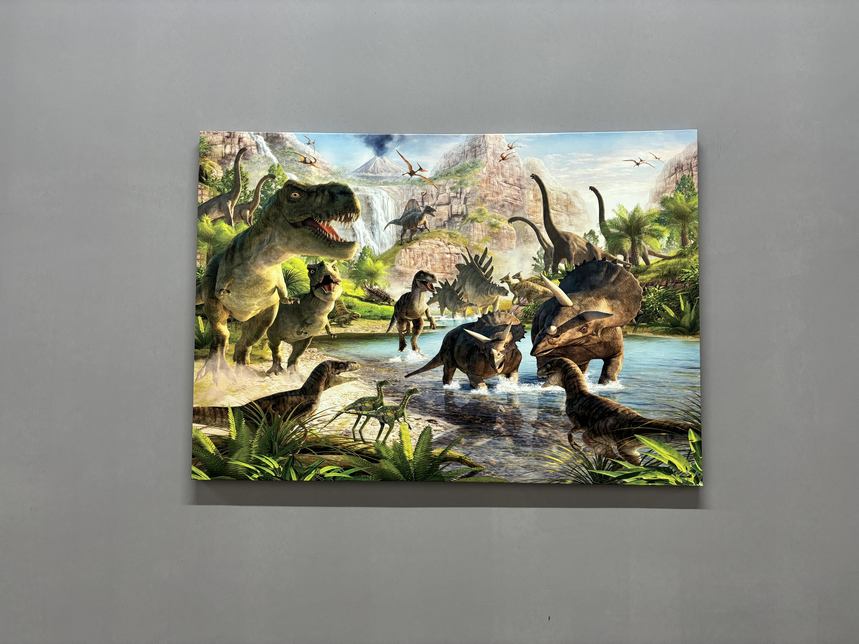 絵画 DINO PLANT Dinosaur Art Print: Prehistoric Landscape, Children's Room Decor
