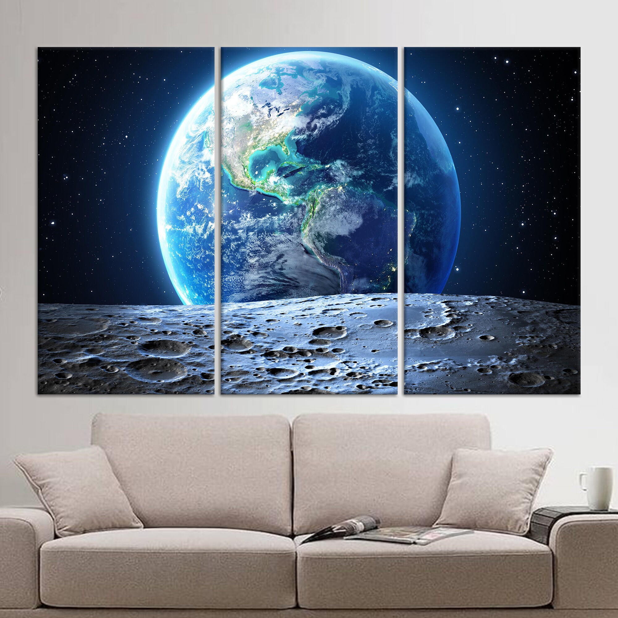 Earth & Moon Canvas Print: Starry Sky Tempered Glass Wall Art - Etsy