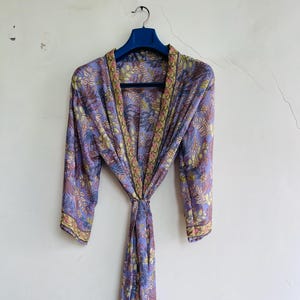 Recycled Silk Kimono Robe: Boho Floral Loungewear
