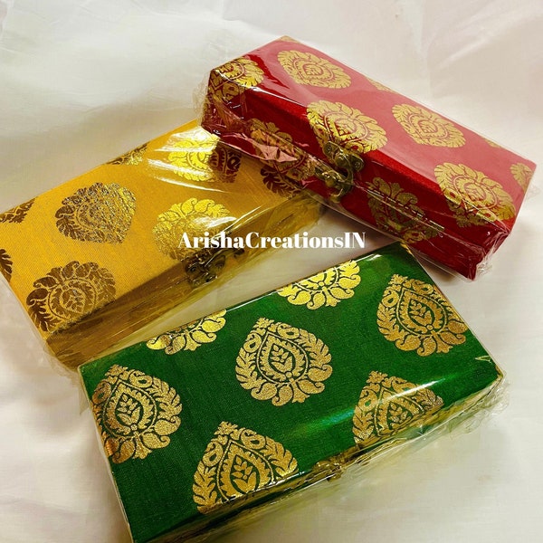 Lot Of 5 To 100 Pcs Indian Brocade Gift Box, Indian Wedding Sweet Box, Money Box, Mehendi Favor, Shagun Box, Jewelry Box, Return Gift Box