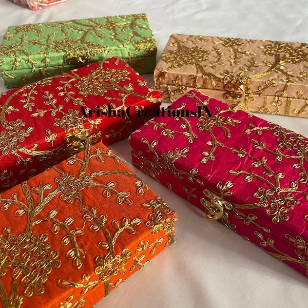 Lot Of 5 To 100 Pcs Indian Embroidered Gift Box, Indian Wedding Sweet Box, Money Box, Wedding Shagun Box, Jewelry Box, Return Gift Box