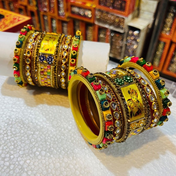 Radha Krishna Bridal Rajasthani Fashion Chura Set Rajputi Chuda Set for Girls/Women, Rajputi Bridal Design Bangles Set, Rajwadi Kundan Chura