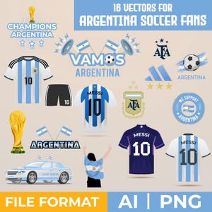 Paquete de vectores de fútbol argentino: Messi, gráficos del Mundial (archivos AI y PNG)