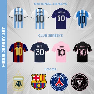 Arte vectorial de la camiseta de Lionel Messi: Conjunto de Argentina y club (Descarga digital)