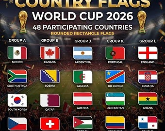 World Cup 2026 Flags Bundle, 48 Countries Rounded Rectangle Set (SVG, PNG, EPS)