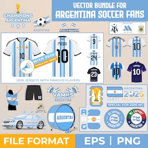 Argentina Soccer Vector Bundle: Messi, World Soccer Championship 2026 Fan Vectors (EPS & PNG Files)