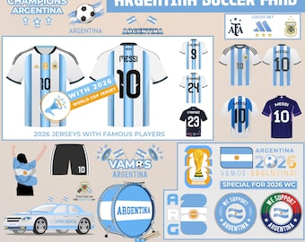 Paquete de vectores de fútbol de Argentina: Messi, vectores de aficionados del Campeonato Mundial de Fútbol 2026 (archivos EPS y PNG)