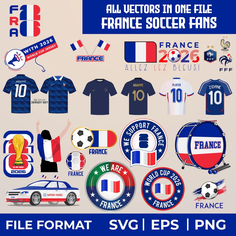 France Soccer Vector Bundle: Mbappe, World Cup Graphics (AI & PNG Files) image 1