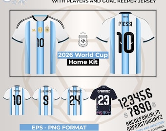Argentina 2026 Jersey Bundle, World Cup Design, Player Fonts (PNG EPS)