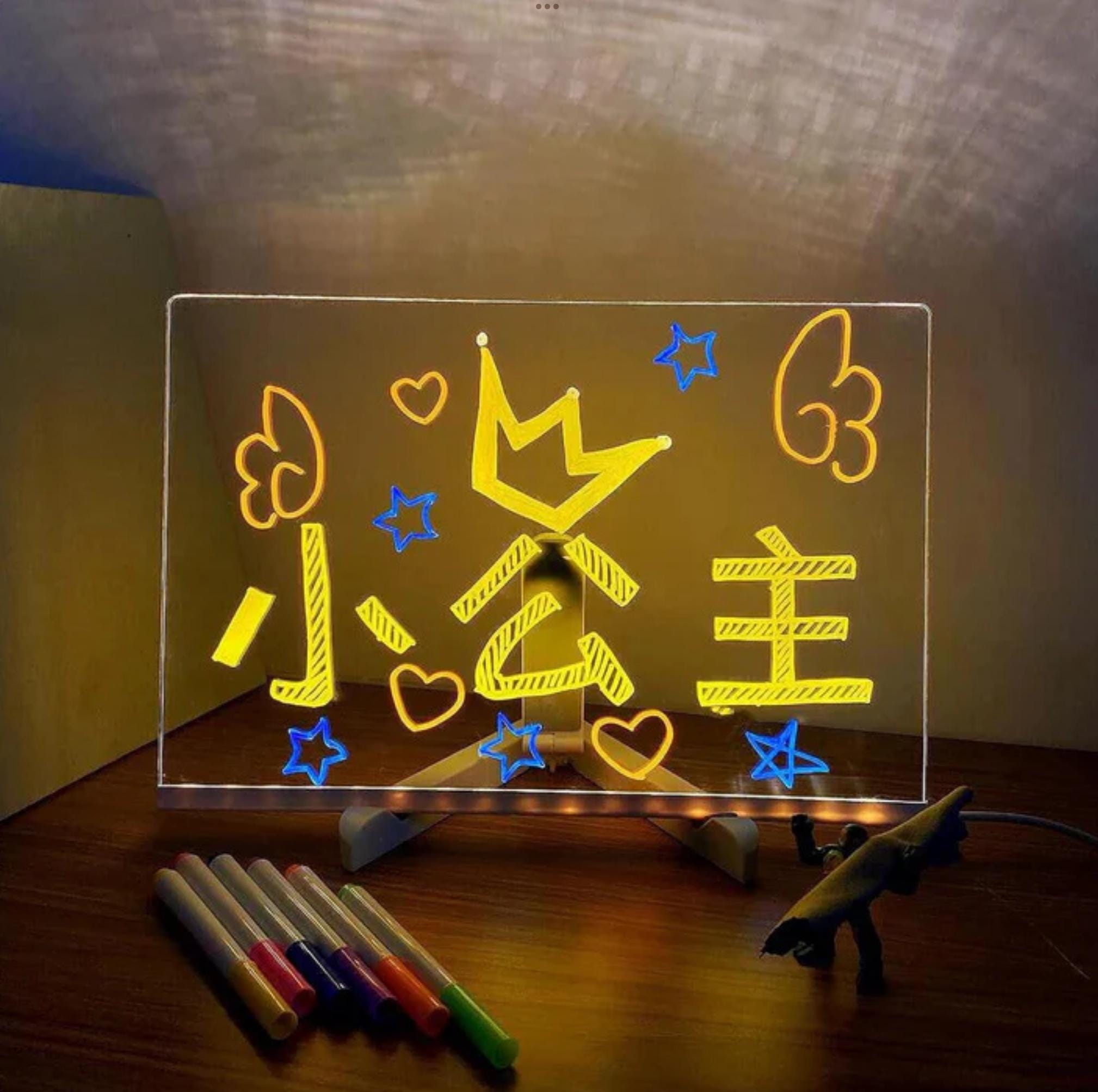 Educational picture board with neon pen for kids, note board for adults, family reminder board with led light, night light note holder