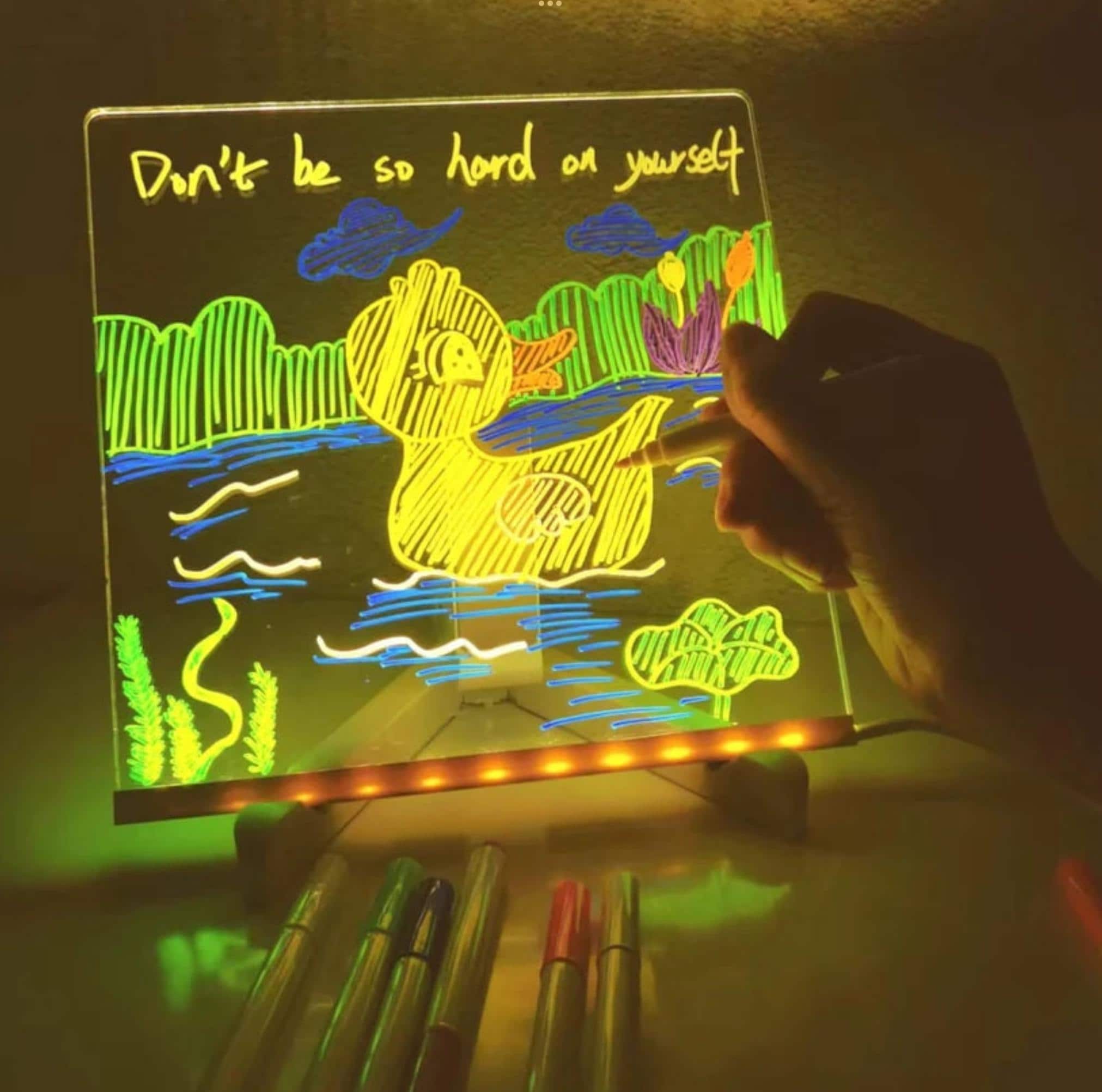 Educational picture board with neon pen for kids, note board for adults, family reminder board with led light, night light note holder