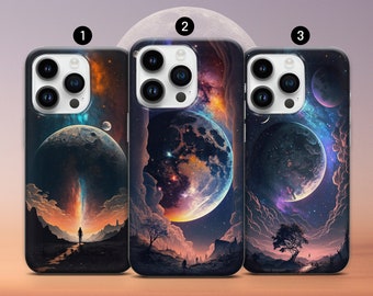 Moon and Stars Case Galaxy Planet Cover fit iPhone 14, 13, 12, 11, XR, XS, 8+, SE, 7 and Samsung S10, A73, S21FE, A13, A52 - Google Pixel