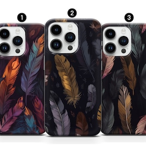 Funda para teléfono Feathers Funda Boho Funda de plumas compatible con iPhone 14, 13, 12, 11, XR, XS, 8+, SE, 7 y Samsung S10, A73, S21FE, A13, A52 -Pixel
