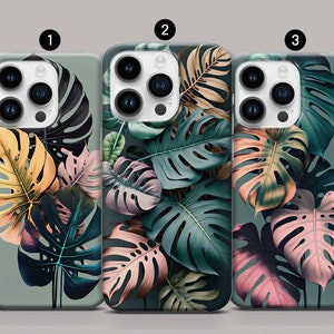 Tropical Leaves case Jungle Monstera cover fit iPhone 14, 13, 12, 11, XR, XS, 8+, SE, 7 and Samsung S10, A73, S21FE, A13, A52 - Google Pixel