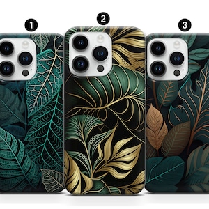 Smaragdgrönt lövskal Monstera-skal passar iPhone 14, 13, 12, 11, XR, XS, 8+, SE, 7 och Samsung S10, A73, S21FE, A13, A52 - Google Pixel