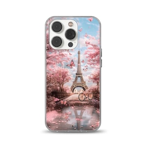 Paris Sakura Phone Case Eiffelturm Abdeckung für iPhone 16e, 14, 13, 12, 11, SE, Samsung S25, A15, S21, S23 Ultra, Google Pixel 8, 9 Pro