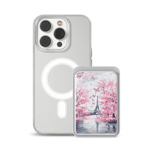 Cartera Magsafe con diseño de la Torre Eiffel Sakura y tarjetero magnético de estilo parisino compatible con iPhone 16, iPhone 14, iPhone 13 Pro y 12.
