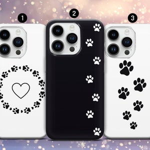 Funda con estampado de huellas de perro y gato para iPhone 14, 13, 12, 11, XR, XS, 8+, SE, 7 y Samsung S10, A73, S21FE, A13, A52 - Google Pixel