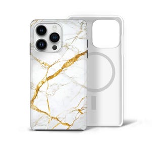 White Marble Phone Case Gold Stone MagSafe cover fits iPhone 16 Pro, iPhone 12, iPhone 14 Pro Max, iPhone 13 Plus