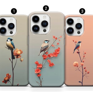 Bird Phone Case Minimalistic Flower case Animal Cover fit iPhone 14, 13, 12, 11, XR, XS, 8+, SE, 7, Samsung S10, A73, S21FE, A13, A52, Pixel