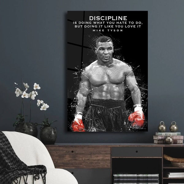 Art sur toile de Mike Tyson, discipline, citations motivantes, décoration murale, toile de légende de la boxe de Mike Tyson, art mural de sport emblématique, art de la décoration murale de salle de sport
