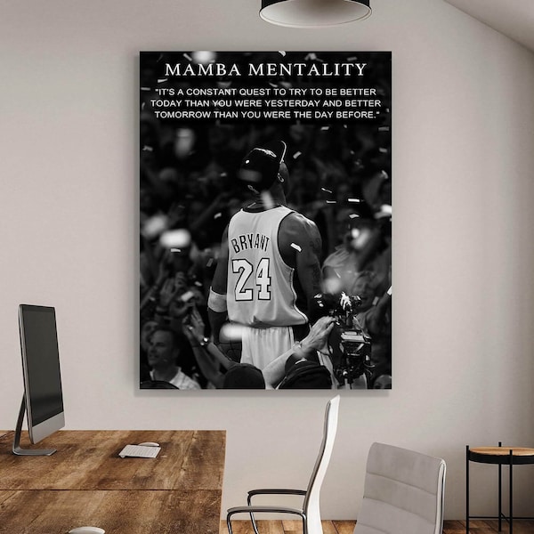 Mamba Mentality Motivation Quotes Wall Decor Inspirational Poster Canvas Kobe Bryant Basketball Player Poster Wall Art Acrylic Black Mamba
