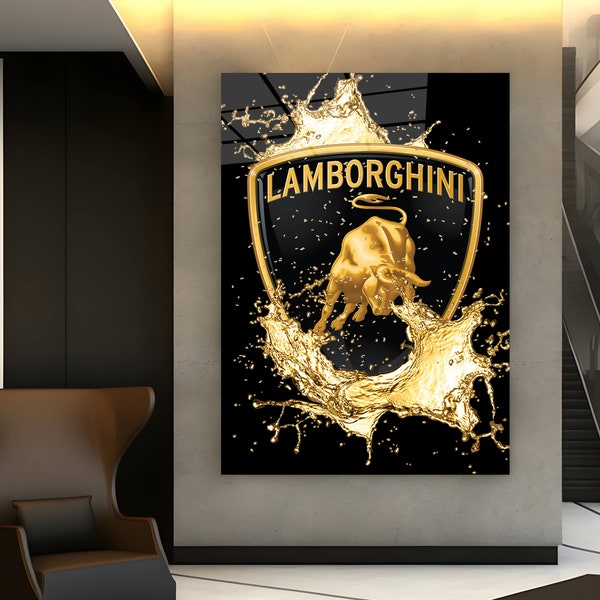 Lambo Logo Acrylic Glass Effect Wall Decor Lambo Canvas Art Inspirational Home Print Office Canvas Decor Garage Wall Decor Supercar Poster