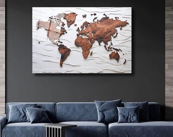 Stylized World Map: Acrylic or Canvas Wall Art, Modern Home Decor