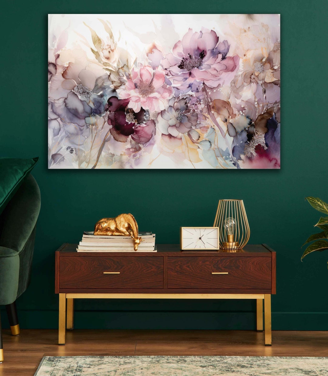 Abstract Wall Art Watercolor Paint Blossom Flowers Luxury