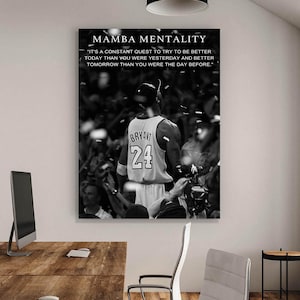 Mamba Mentalität Motivations Kunstdruck auf Leinwand Inspirierender Spruch für Büro oder Fitnessstudio Basketball Fans Benutzerdefinierter Noun Kobe Bryant Leinwanddruck