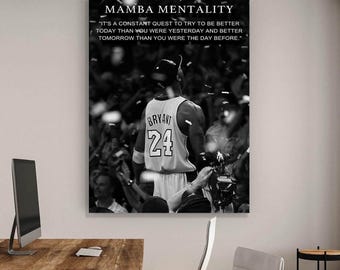 Mamba Mentality Motivational Canvas Art Print  Inspirational Saying for Office or Gym  Basketball Fans Custom Noun Kobe Bryant Canvas Print