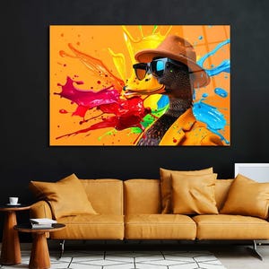 Stilvolle Enten-Graffiti-Kunst-lustige Tierkarte Eine positive Stimmungs-vibrierende Farbe Wand-Kunst-Illustration Acrilyc-Effekt-Haus-Kunst-moderne Leinwandkunst
