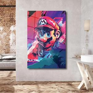 Mario Poster Retro Character Art Print Abstract Wall Decor Retro Gaming Style Canvas Or Acrilyc Effect Art Poster Print Canvas Mario Cartoon