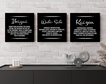 Japanese Quotes Canvas Art Set: Ikigai, Wabi-Sabi, Kaizen