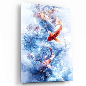 Colourful Koi Fishes Splash In Blue Water Canvas Wall Decor Acrylic/ Canvas Print Lucky Fishes Living Room Wall Decor Inspiration Work Art