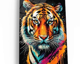 Tiger Head With Splash Acrylic Art Banksy Wall Decor Canvas Art Vibrant Abstract Home Decor Acrilyc Print Cool Tiger Wall Art Office Poster