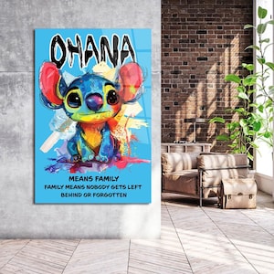 Ohana Noun Stitch Wall Decor Canvas Art Acrilyc Glass Poster Illustration Vibrant Colour Poster Stich Character Home Wall Art Kids Room Art