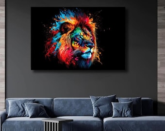 Graffiti Lion Art: Colorful Abstract King Lion Print, Home Decor