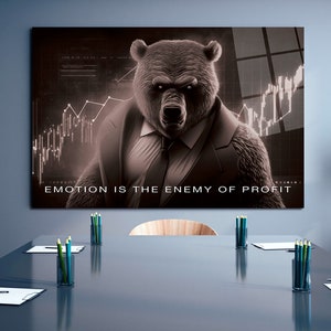 Emotion Is The Enemy Of Profit Canvas Bearish Wall Decor Trading Money Motivational Quotes Stock Market Bear Sign Wealth Investing Poster