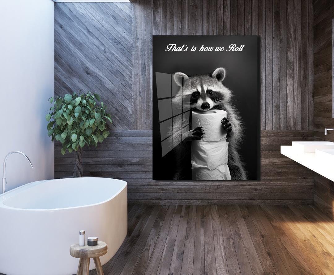 Funny Raccoon and Toilet Paper Wall Art Canvas Funny Animal Poster Home ...