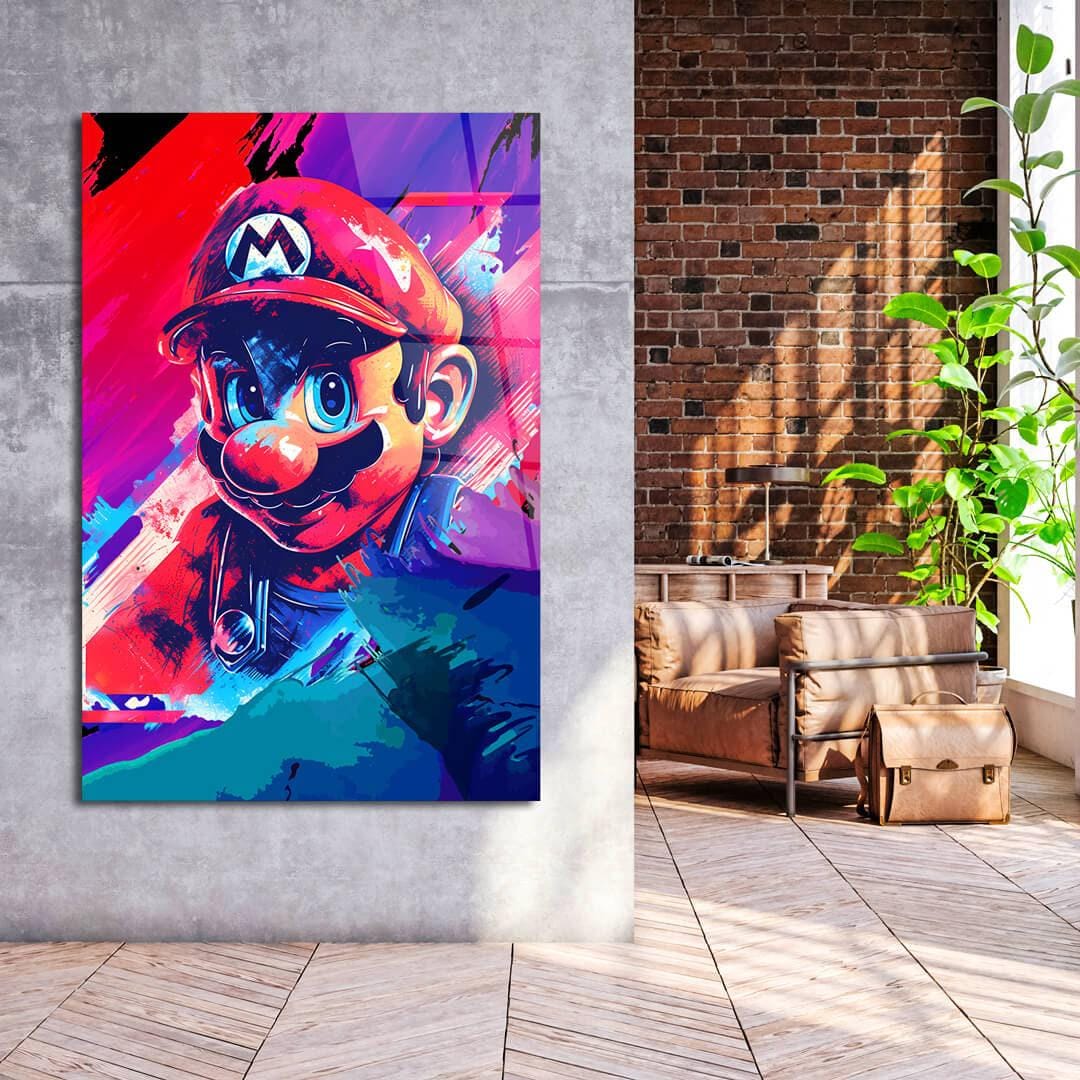 Mario Poster Retro Character Art Print Abstract Wall Decor Retro Gaming ...