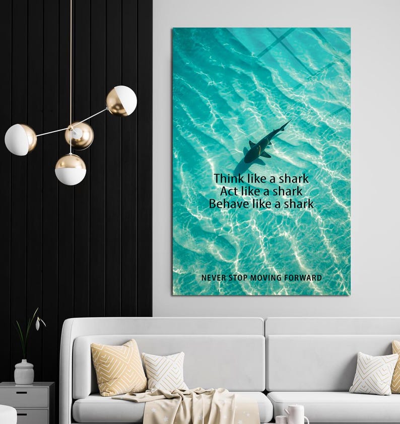 Never Stop Motivational Quotes Wall Art Canvas Shark Swimming in ...