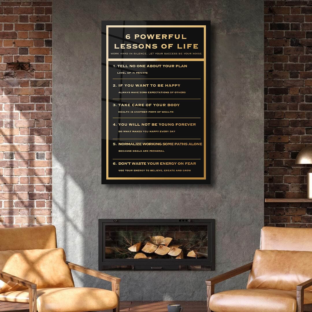 6 Powerful Lessons Rules Wall Art Home Decor Motivation Quote Office