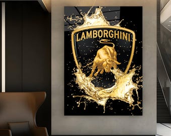 Lamborghini Logo Gold Splash Art: Luxury Canvas Print
