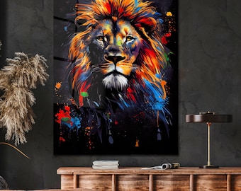 Graffiti Proud Lion Head Wall Decor Inspirational Abstract Wall Art King Lion Acrylic Glass Effect Office Illustration Print Living Room Pos