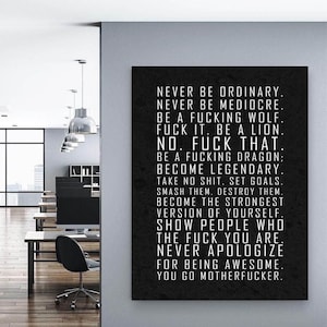Never Be Ordinary Decorazione murale motivazionale Arte su tela ispiratrice Stampa murale per casa o ufficio Effetto acrilico Carta da parati Illustrazione con citazione