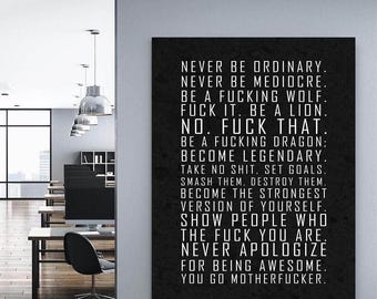 Never Be Ordinary Motivational Wall Decor Inspirational Canvas Art Home or Office Wall Print Acrylic Effect Art Wallpaper Quote Illustration