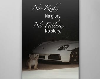 Ro Risk, No Glory Motivational Wall Art, Acrylic or Canvas Print, Office or Home Wall Decor, Success Inspirational Thoughts